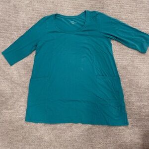 Blue Green Relaxed 3/4 Sleeve Blouse